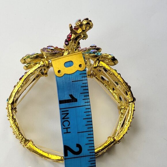 Multicolored Crystal Peacock Bracelet Stretchable Peacock Cuff Bracelet - Picture 7 of 11